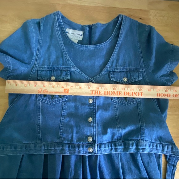 Vintage Pellini Blues petites women's 6P Denim Dress Tie Vest Floral Embroidery - Picture 7 of 16